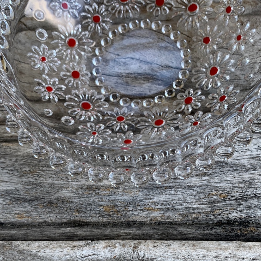 Vintage 70’s Walther Kristallglas Glass Daisy “Fabiola Basket Red Accent Dots - Picture 4 of 16